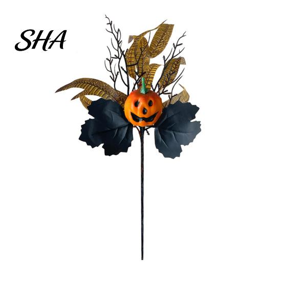 Black Maple Leaf Decor Halloween Flowers Bouquet Decorations, Artificial with Pumpkin Rose Eucalyptus Dried Leaves Flower Stems Floral Stems,