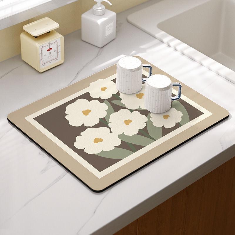 Summer Fruit Flower Kitchen Drainage Mat Retro Style Tableware Drying Mat Absorbent Meal Mat Drainage Tableware Mat Accessories