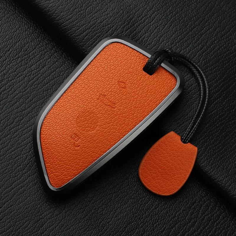 Aluminium Alloy Goatskin Car Key Case Cover For Bmw 1 3 5 7 Series X1 X3 X5 X7 F20 F48 F15 F16 G20 G28 G22 G23 G30 G12 Keychain