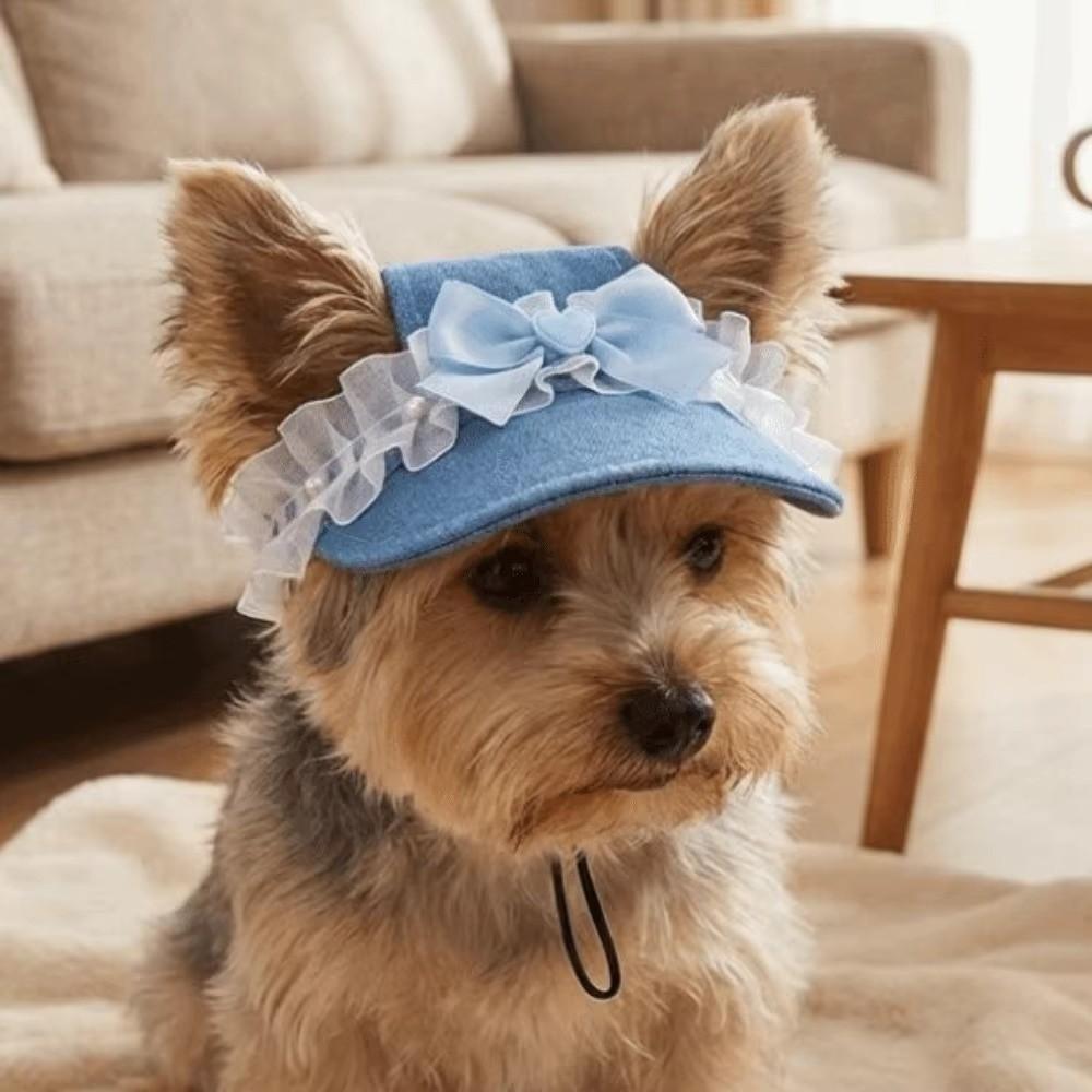 Andningsbar Hund Baseballkeps med Öronhål Valp Denimkeps Söt Husdjur Solhatt Katt