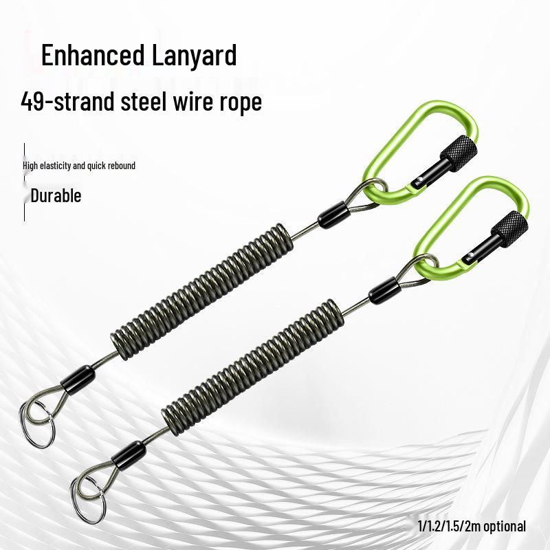 Teleskopiskt elastiskt fiskerep med betesklämma och nyckelfjäder för förlustkontroll och bergsklättring.
