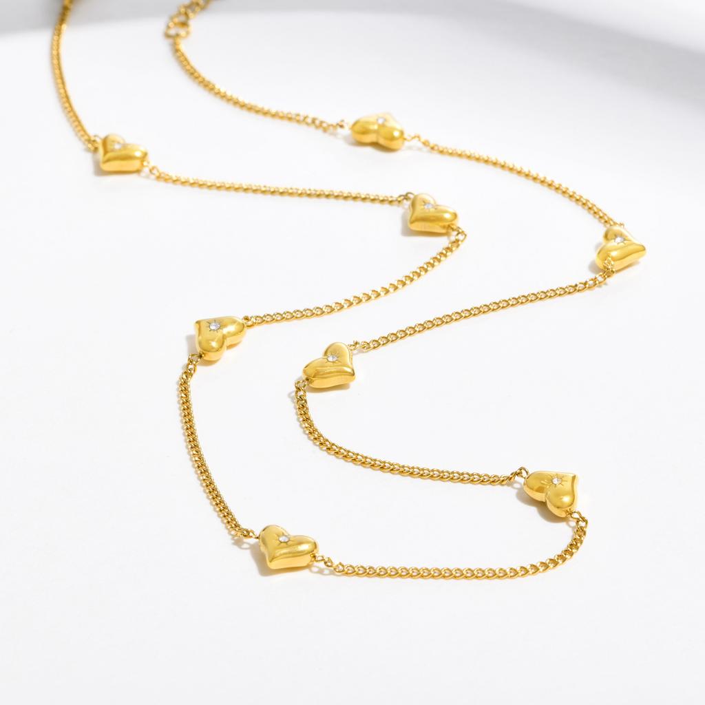 Chic Heart Charms Necklaces, Gold Plated Stainless Steel Collar, Adjustable Women's Love Gift Jewelry