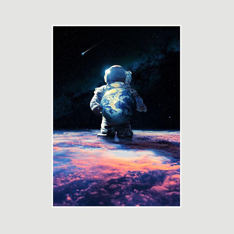Living Room Decoration Art Painting White Paper Astronaut Space Poster Wall Art Prints Home Decor Bar Cafe Dorm Decorative Pictures Gifts