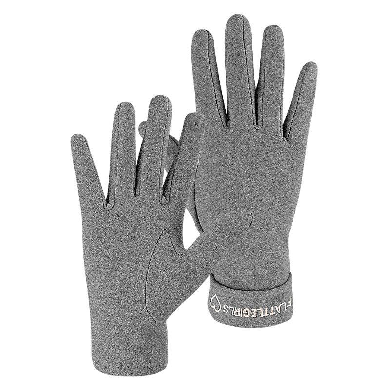 Autumn and Winter Thin Korean Version of German Velvet Touch Screen Gloves Single-layer Outdoor Sports Cycling Driving Warm Girls Windproof Gloves