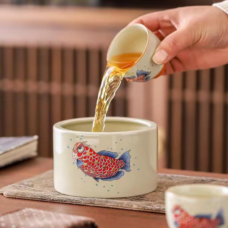 Golden And Jade Full Of Tea Washing Ceramic Kung Fu Tea Set Accessories Retro Home Office Tea Residue Tank Cup Washing Tea Ceremony Accessories