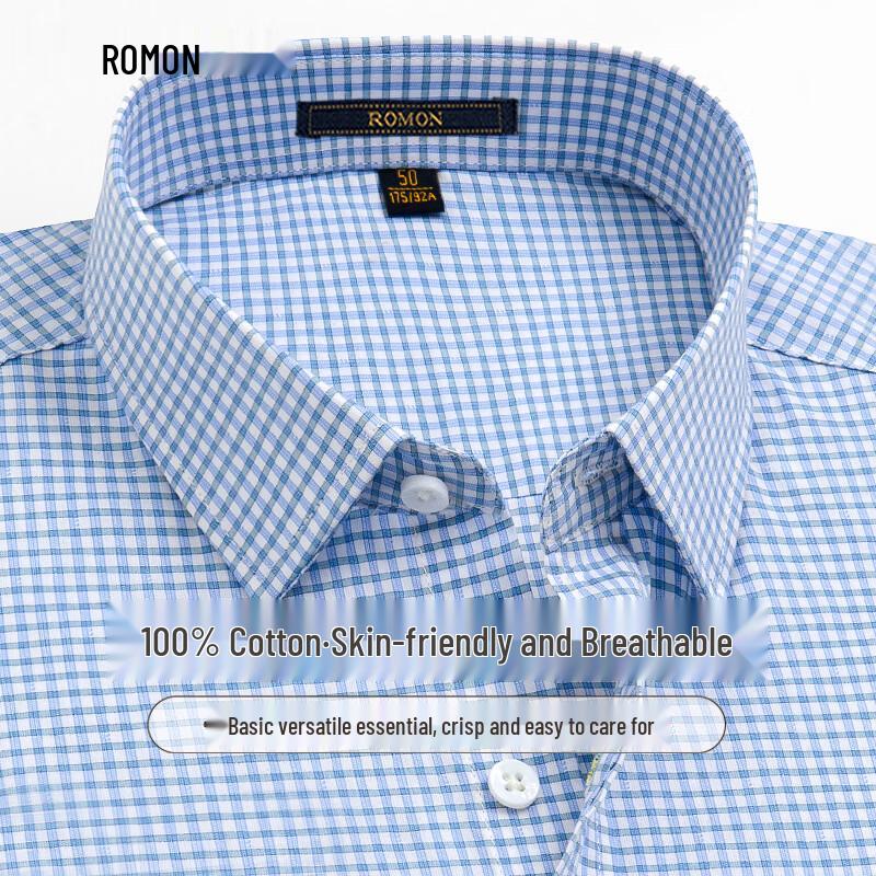 Romon Men s 100% Cotton Plaid Long-Sleeve Shirt 170/88A/48