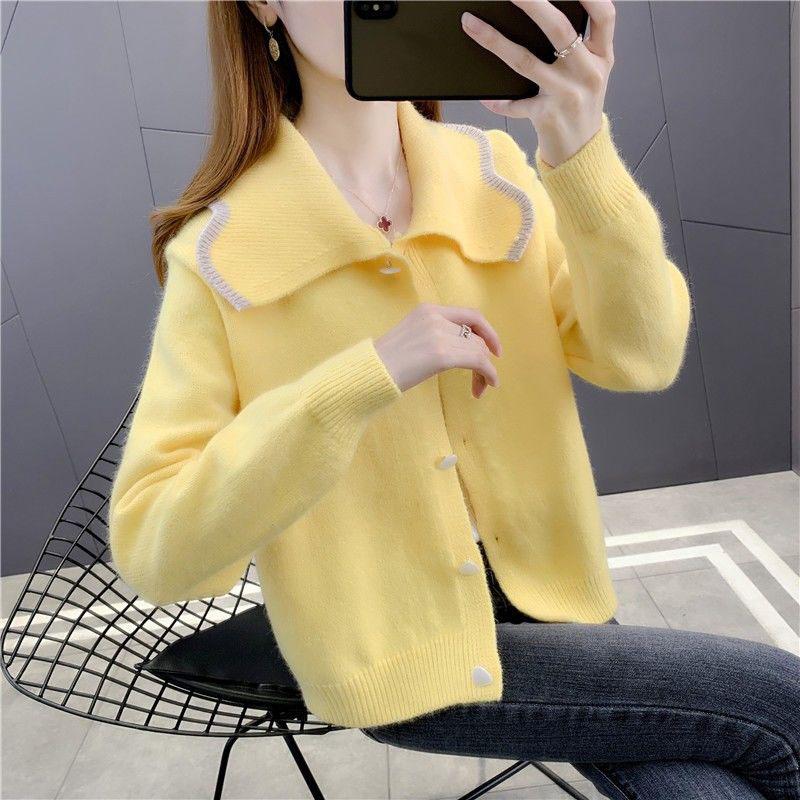 

Новый осенне-зимний женский свитер с кукольным вырезом, пальто, женский маленький ароматный вязаный кардиган, короткая верхняя одежда для колледжа, кардиган