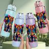 1PC Colorful Decorated Elephant Art Print 750ml Color Plastic Sports Water Bottle Leakproof Flip Straw Lid Suitable for Sports Office Home Use