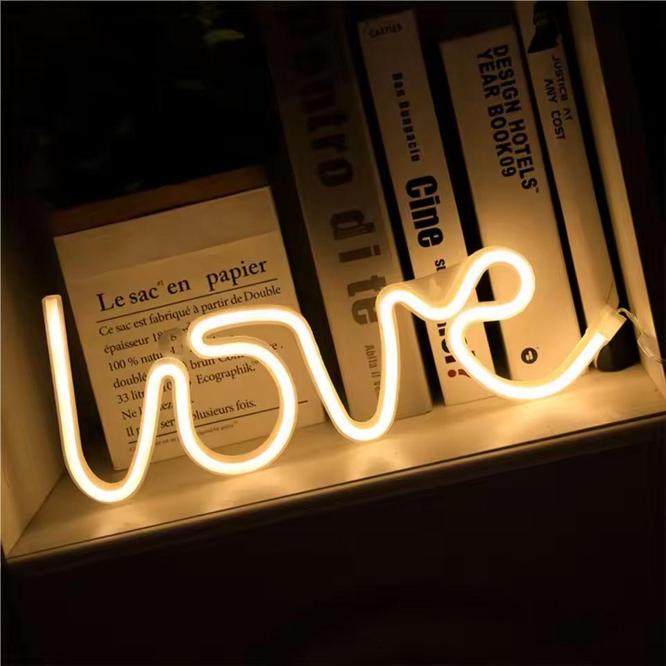 1pc LOVE Shape LED Neon Light,USB&Battery Powered Novelty Letter Neon Night Light,For Parties, Bars,Home,Bedroom,Room Wall Decor