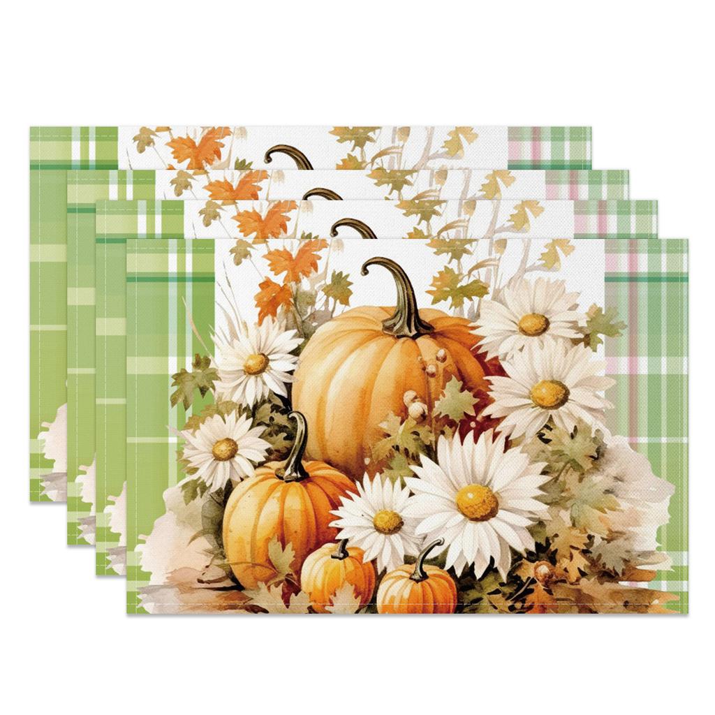 Autumn Harvest Placemats Sunflower Pumpkin Fall Leaves Printing Cozy Seasonal Table for Dining High Tea Wedding Decoration
