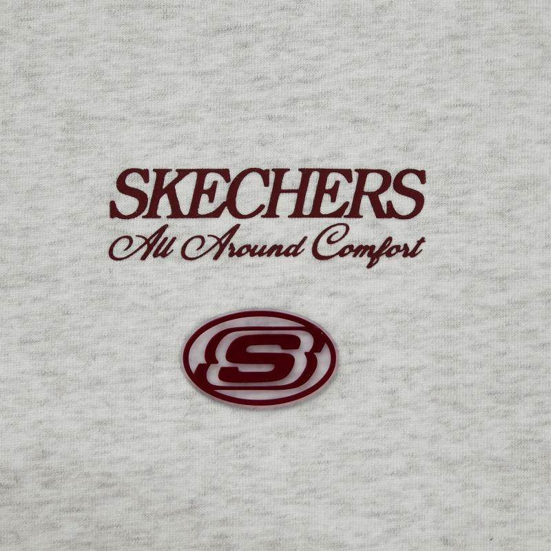 Skechers Comfortable Sports Casual Loose Breathable Short Sleeve T-Shirt Unisex Tops Light-White Flower-Gray L225U048-0248