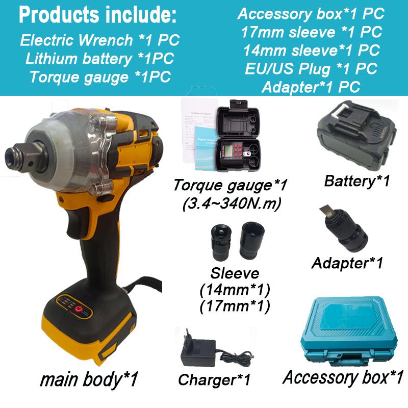 350N.m Cordless Electric Impact Wrench Brushless Torque Wrench Hand Drill Socket Auto Repair Tool Gift connector Accessory Box