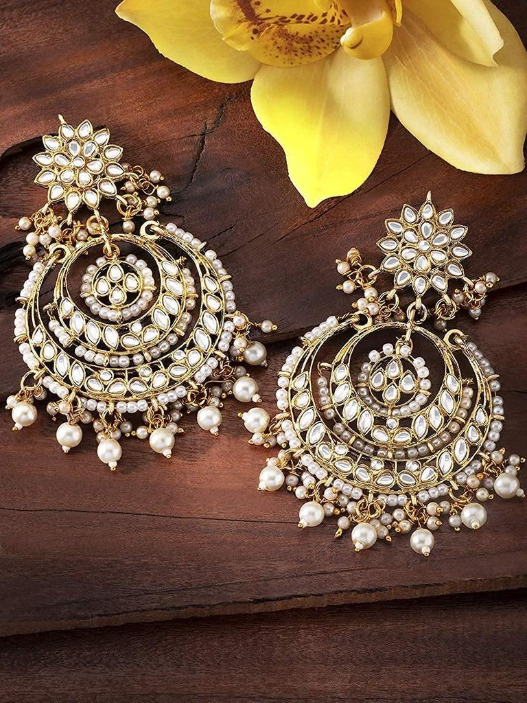 18K Gold Plated Alloy Kundan Stones Earrings For Women
