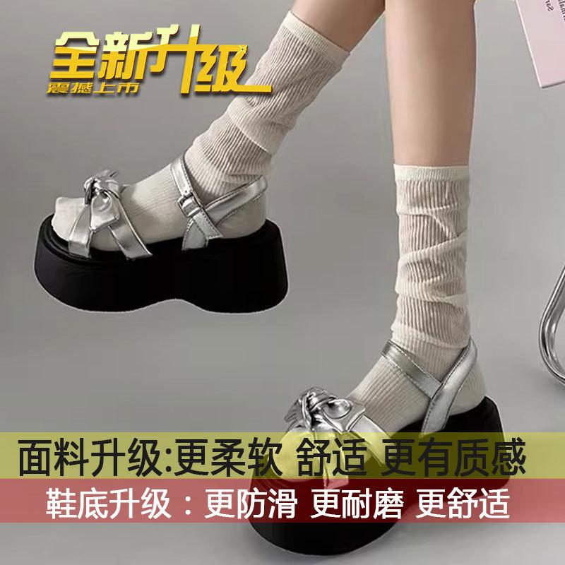 

Internet celebrity bow sandals women wear 2025 new summer super fire thick sole not tired feet with skirt beach shoes 40