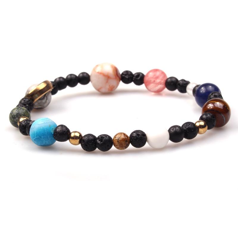 Galaxy Solar System Natural Stone Beaded Bracelet - Eight Planets & Guardian Star