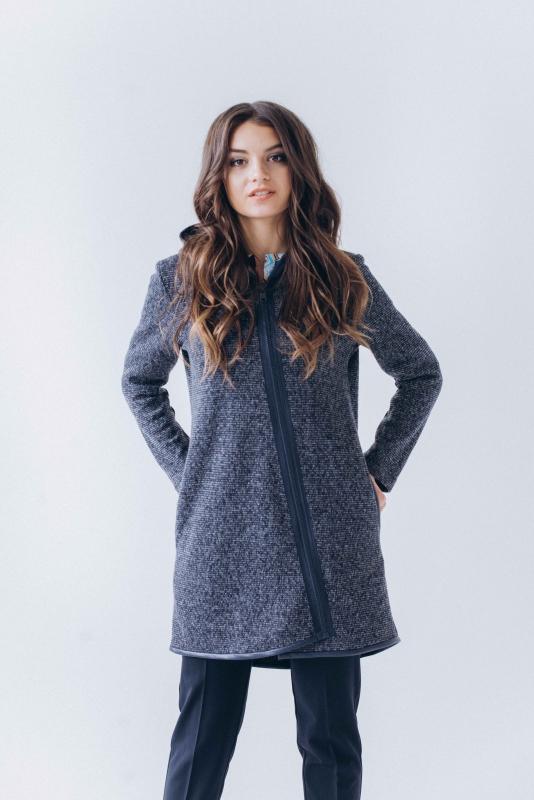 

Кардиган з косою блискавкою та капюшоном з підкладкою 38 b засліпила синій колір