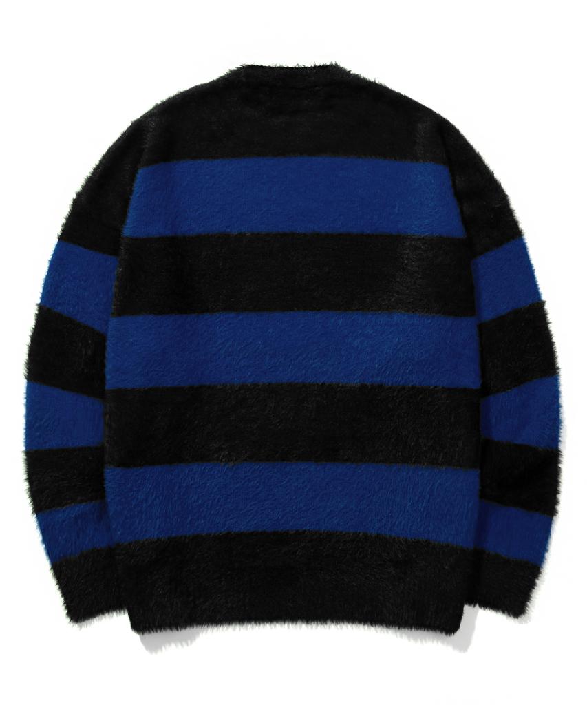 TRILLION Hairy Brush Striped Crew Neck Knit (Blue)