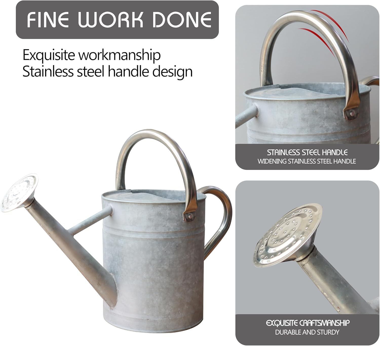 Can for Outdoor and Indoor Plants, Watering Can Decor, 1 Gallon (Zinc Stainless Steel Handle) United States