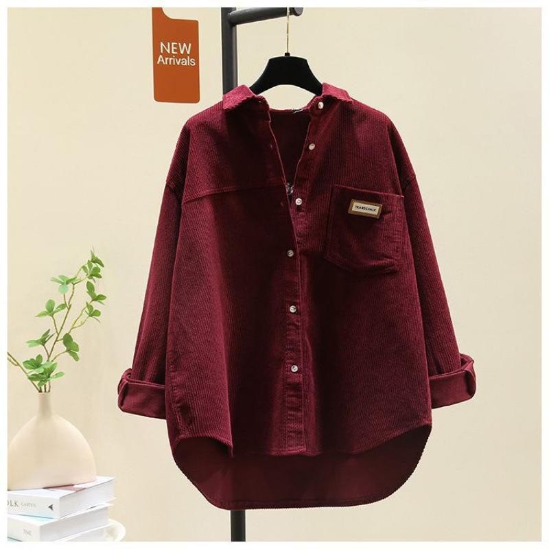 

New Autumn and Winter Thickened Corduroy Long-sleeved Shirt for Women Korean Style Loose Casual Mid-length Cardigan Shirt S