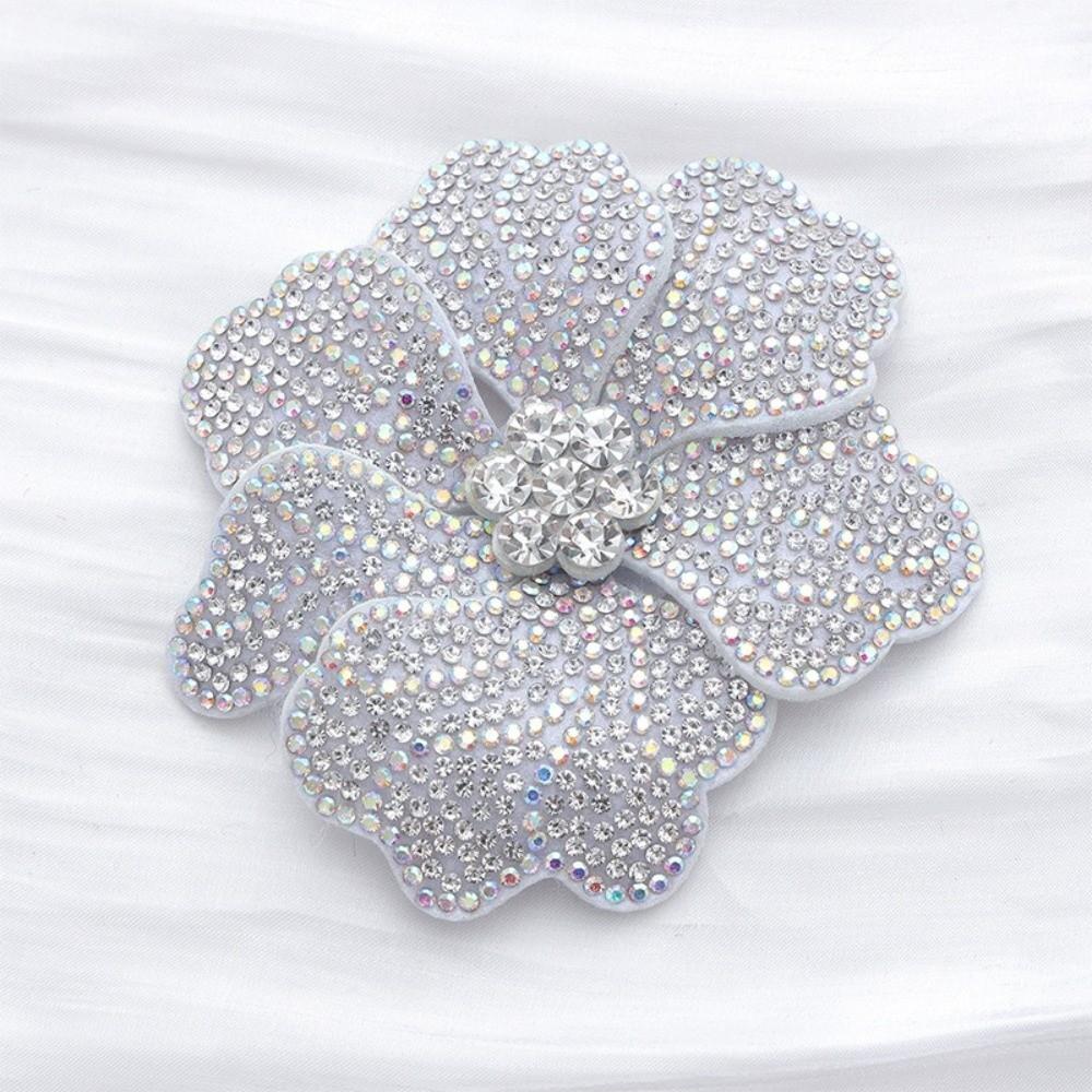 DIY Craft Rhinestone Flower Patches Sparkling Rose Brooch Fabrics Sew-On Applique  Sewing Supplies