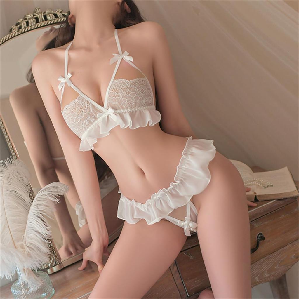 Sexy Lingerie 2 Piece Set Bra Shorts Set Extreme Underwear Ultra Thin String Panties Perforated Sexy Underwear Micro Swimsuit Cosplay Temptation