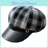 Achteckige Mütze für Damen PU-Leder Schottenmuster Schirm Herbst Winter Mode Lässig Für den täglichen Gebrauch