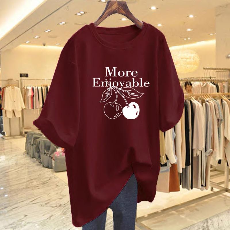 Cherry cotton t-shirt women's summer short-sleeved loose and casual, Korean version of chic t-shirt new white bottoming top trendy