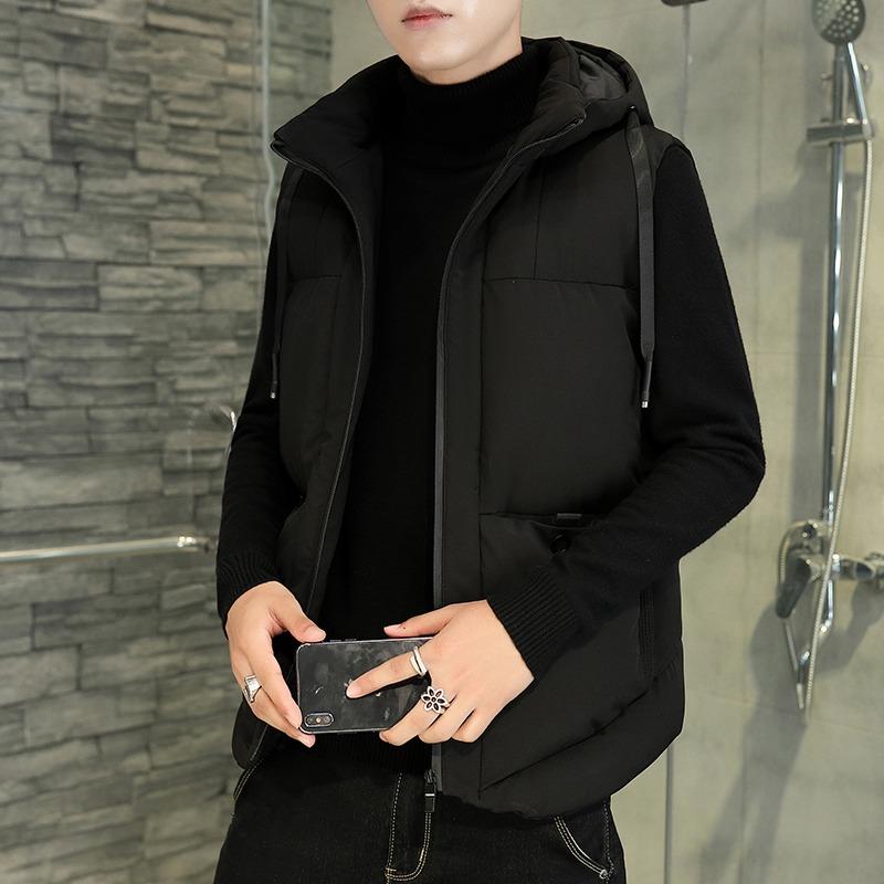 Autumn and Winter Vest Men's Hooded Solid Color Zipper Cardigan Sleeveless Fashion Casual Top