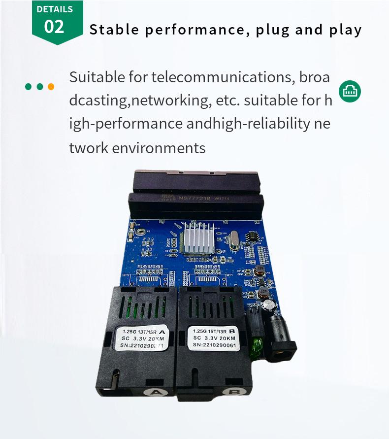 Gigabit 1000M2 Optical-Electrical Transceiver: Single Fiber Media Converter, PCB Board, 20KM Range