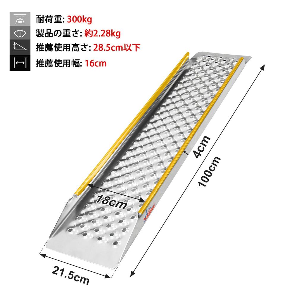 Ruedamann Bike 100cm 300kg Load Lightweight Aluminum Ladder Rails with for Lawn and Farm in and for Loading Light Trucks Ladder, Long, Capacity,