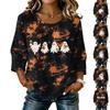 Women's Fashionable Casual Halloween Print Round-neck Short-sleeved Cotton and Linen Top