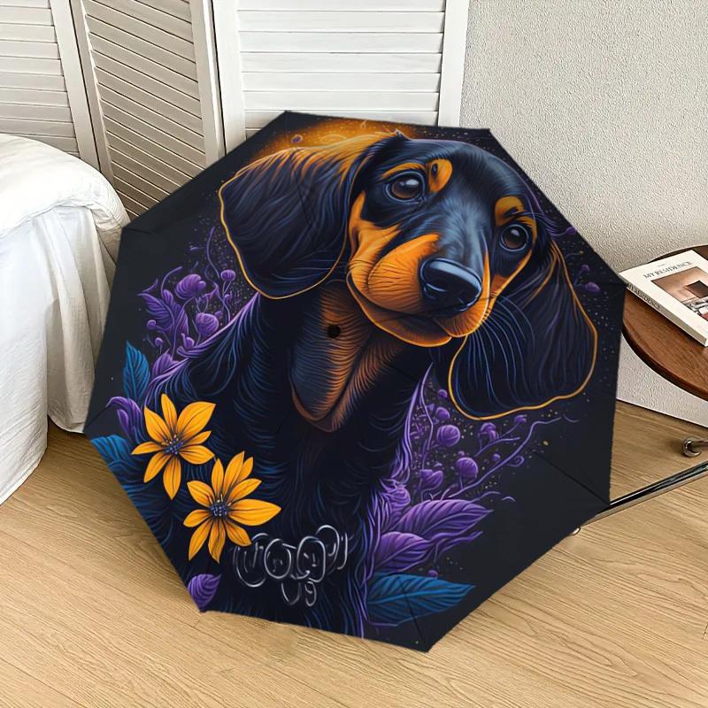1 Stück Dackel Blumen Nacht Kunstwerk Regenschirm mit Kunststoffgriff, Geeignet für Alle Jahreszeiten Zuhause Reise Outdoor RegenschirmDD331