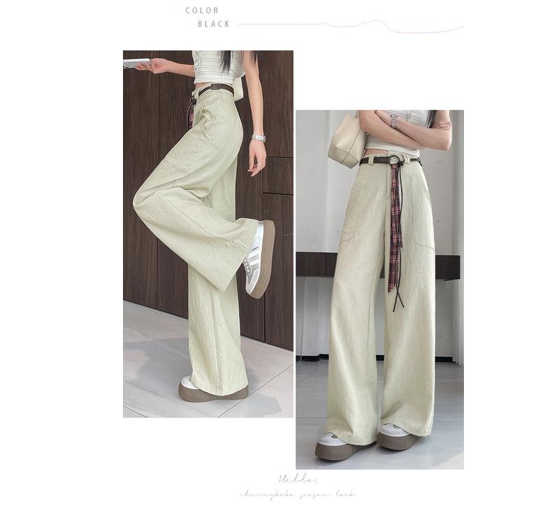 Women's Retro High-Waisted Faux Denim Pants - Slimming Belted Straight-Leg, Casual Spring 2026 Collection