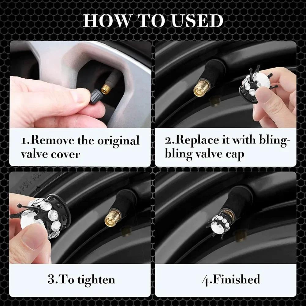 Crown Design Diamond Tire Caps Car Valve Stem Decorative Covers Dustproof Tire Valve Stem Cap Valve Protectors Car Wheel Valve Stems 1
