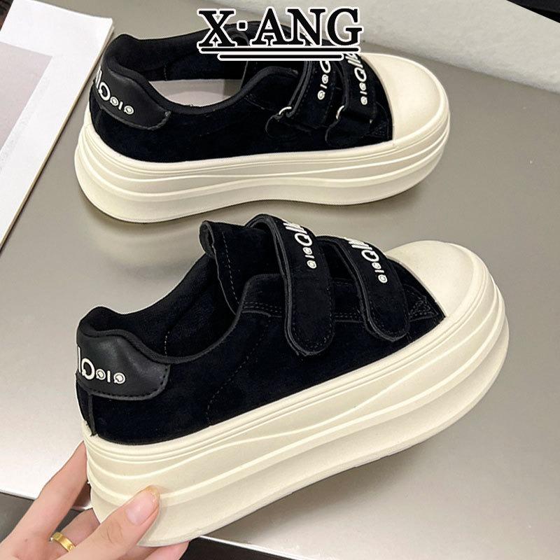 Leather board shoes women's Velcro bread shoes new autumn and winter thick-soled heightening leisure sports women's shoes