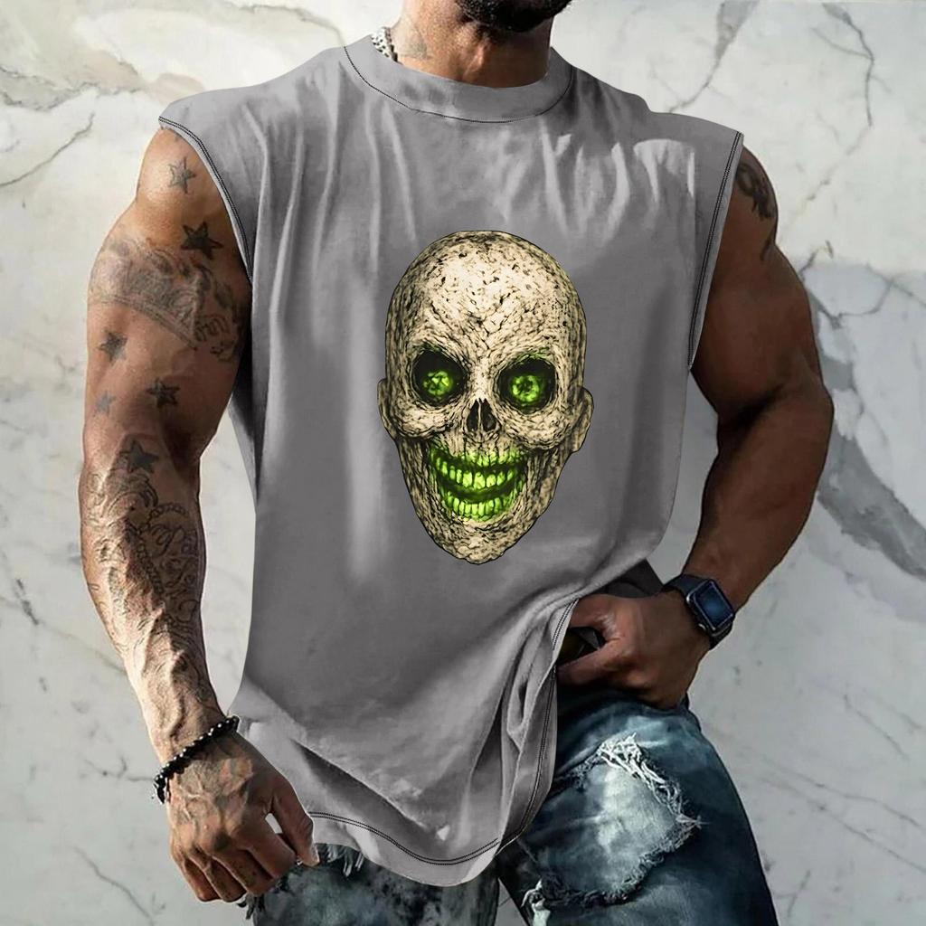 Men's Loose Fit Sleeveless Tank Top Casual Sports Muscle Shirt Halloween Print Comfortable Breathable Lightweight Summer Wear