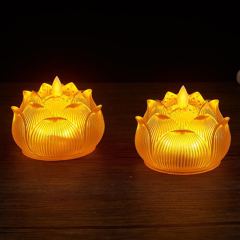 Rechargeable Glass Lotus Electronic Buddha Lamp LED Simulation Temple Smokeless Home Buddha Bodhisattva Long-lasting Lamp