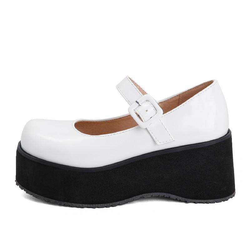 

Модные весенние женские туфли на плоской подошве Модные женские туфли на плоской платформе с танкеткой Туфли-лоферы из лакированной кожи Туфли Мэри Джейн для девочек Большие размеры 39 слоновая кость