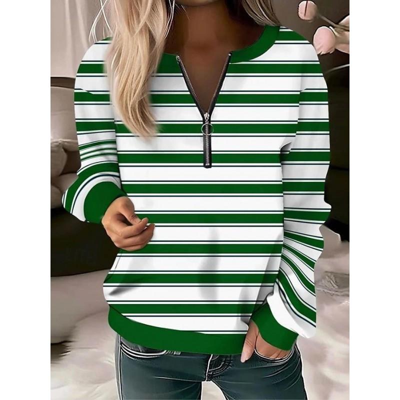 Womens V-Neck Half-Zip Long Sleeve Oversized Hoodie With Geometric Print Casual Comfort Fit 2025