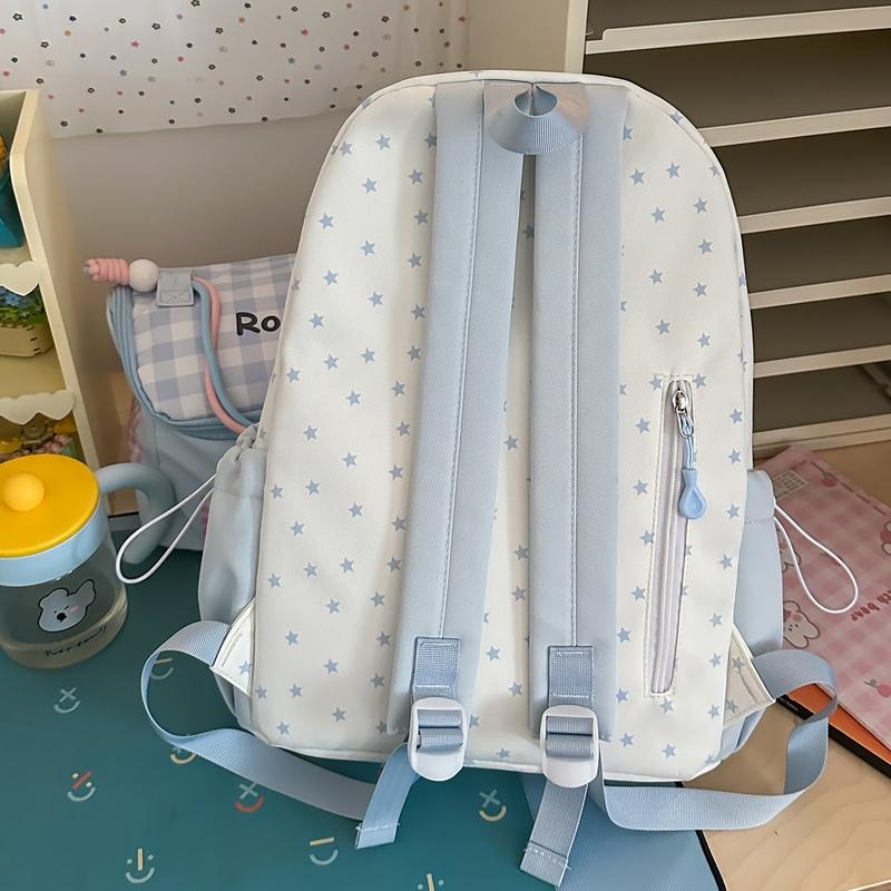 Women Star Print Nylon Backpack Cute School Bag Travel Daypack for Girls