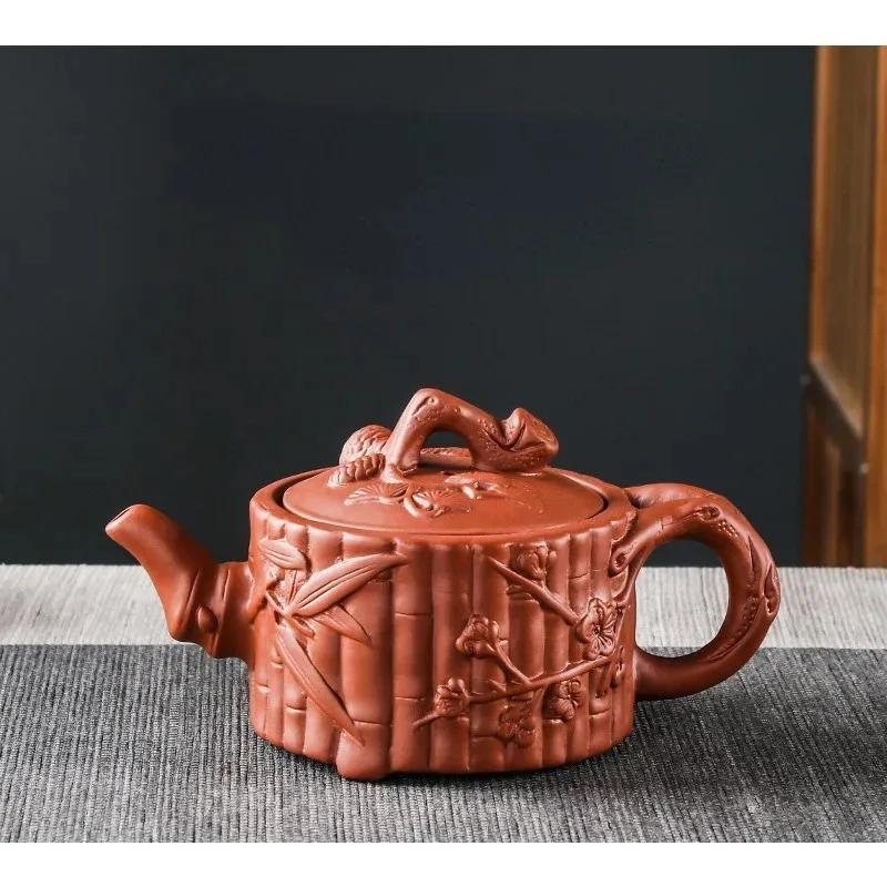 Purple Clay Teapot  Capacity Wide Mouth San You Teapot Red Clay Handmade Relief Tea Pot Tea Making Tool Kung Fu Tea Set