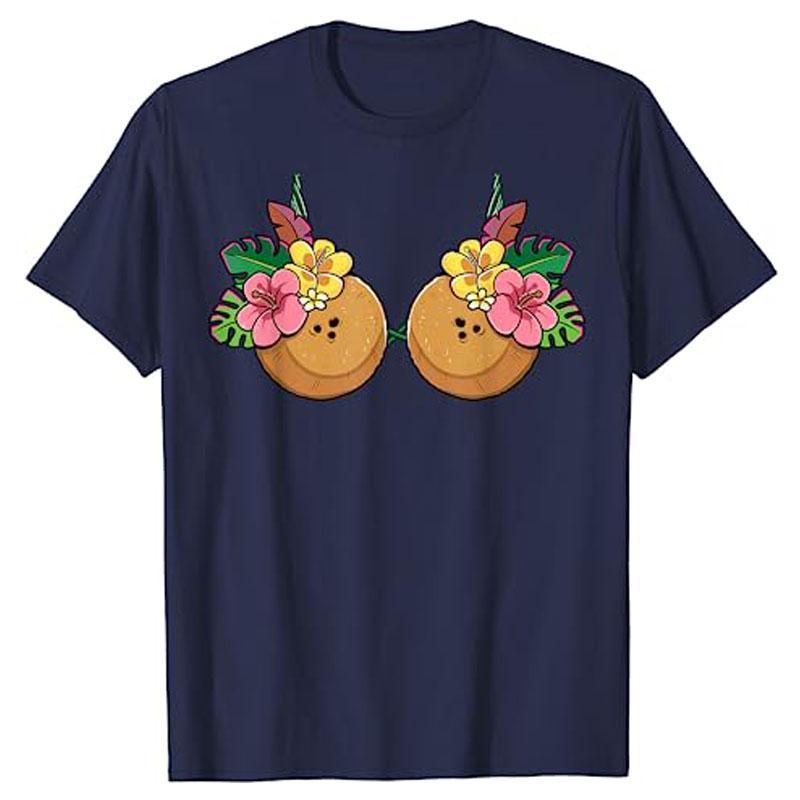 Coconut Bra Costume Hawaiian Tropical Luau Party Women T-Shirt Beach & Luau Soiree Graphic Tee Tops Summer Fashion Party Clothes