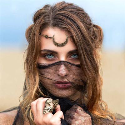 New Hollow Moon Pattern Accessories Head Chain Retro Natural Stone Crystal Beads Hair Accessories Wedding Headband Female Crown