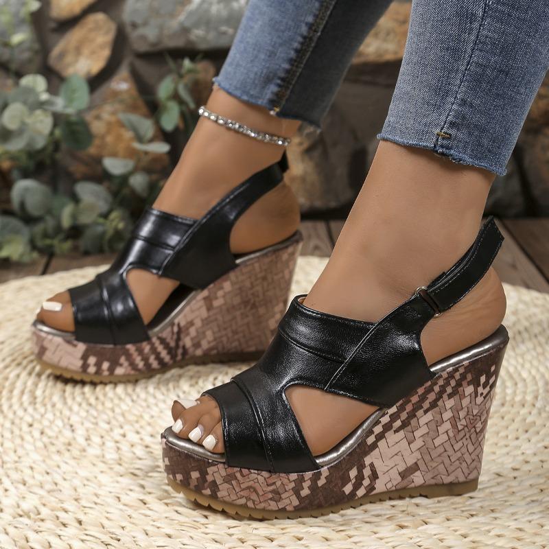 Nieuwe Damesschoenen met Dikke Zolen en Sleehak, Klittenband Muffin Hoge Hakken Sandalen met Visbek