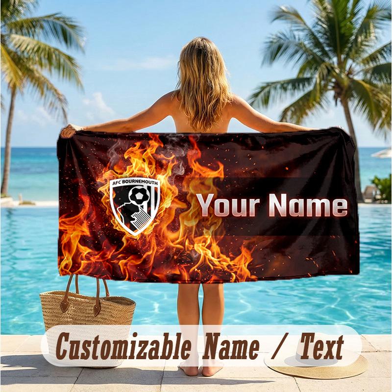 Custom Text Beach Towel, Soft Absorbent Swimming Multi-use TowelBournemouth Football