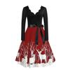 Christmas Print Sequin Patchwork Long Sleeve Dress Deer Skater Party Dresses