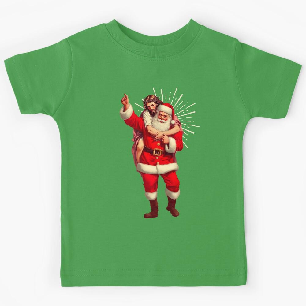 Ho Ho Holy Night - Santa and Jesus Piggyback Ride Kids T-Shirt 100