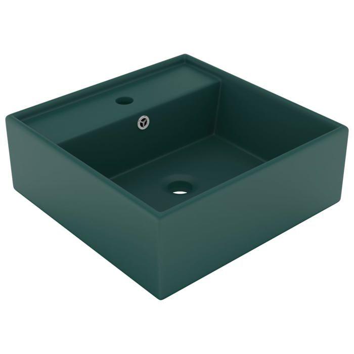 VidaXL Lavabo Carré de Luxe à Trop-plein Vasque à Poser de Toilette Lave-mains de Salle de Bain Salle Cosmétique Vert Foncé 146948