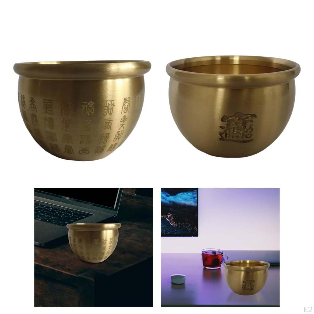 Brass Fengshui Bowl Feng Shui Handcarved Money Chinese Character Luck Old Fortune Treasure for