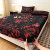 3pcs Black White Floral Digital Printed Fitted Sheet, for Home Bedroom Dormitory and Hotel Use (1 Fitted Sheet + 2 Pillowcases)